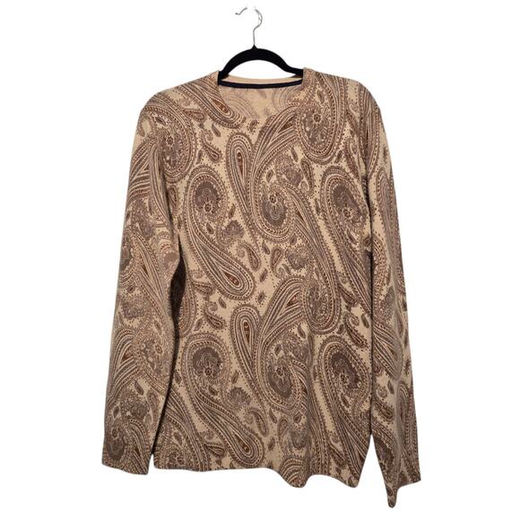 Charter Club 100% Cashmere Crewneck Paisley Sweater Womens MED Brown Beige Cozy - Picture 1 of 10